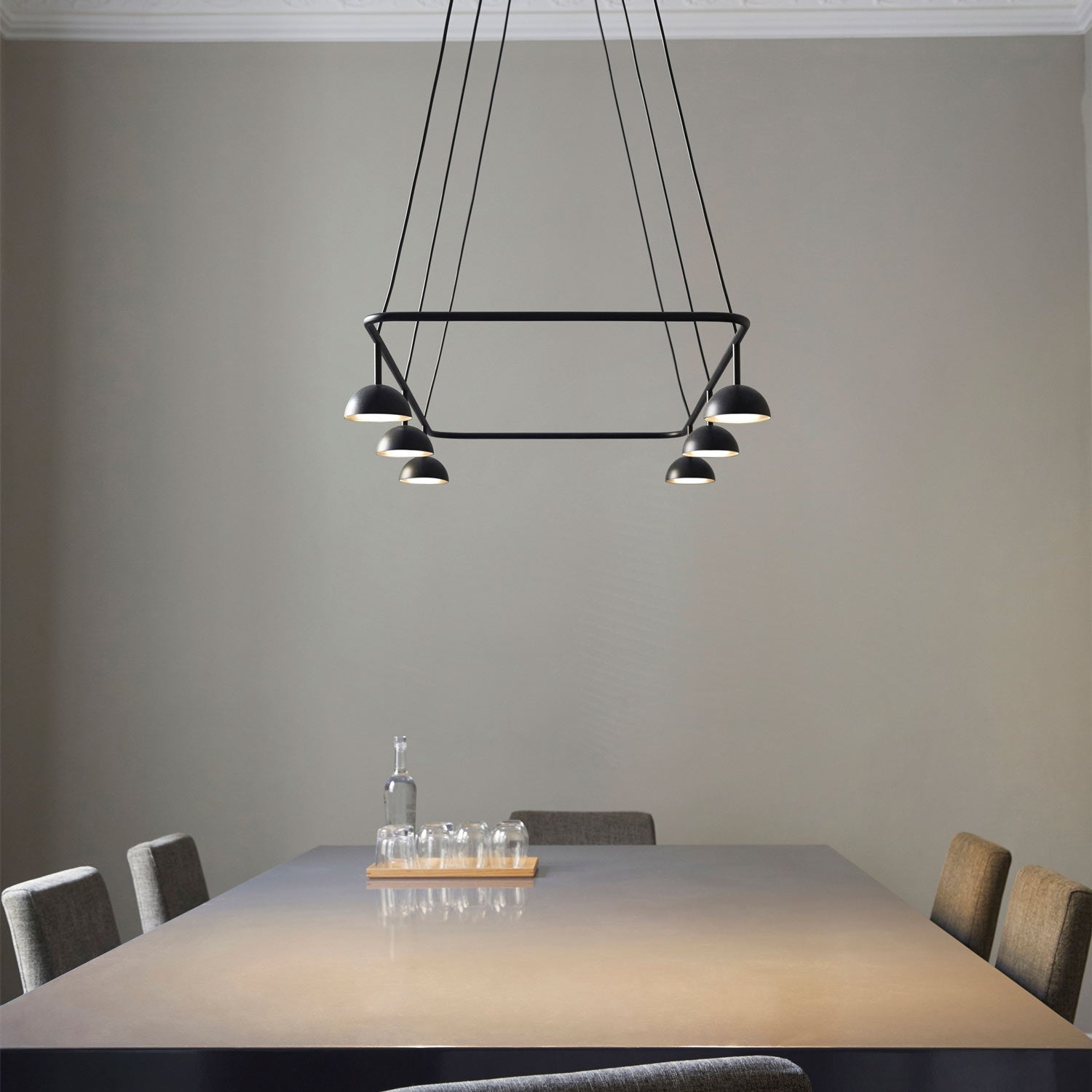 Cupolina Linear LED Pendant Light in dining room.