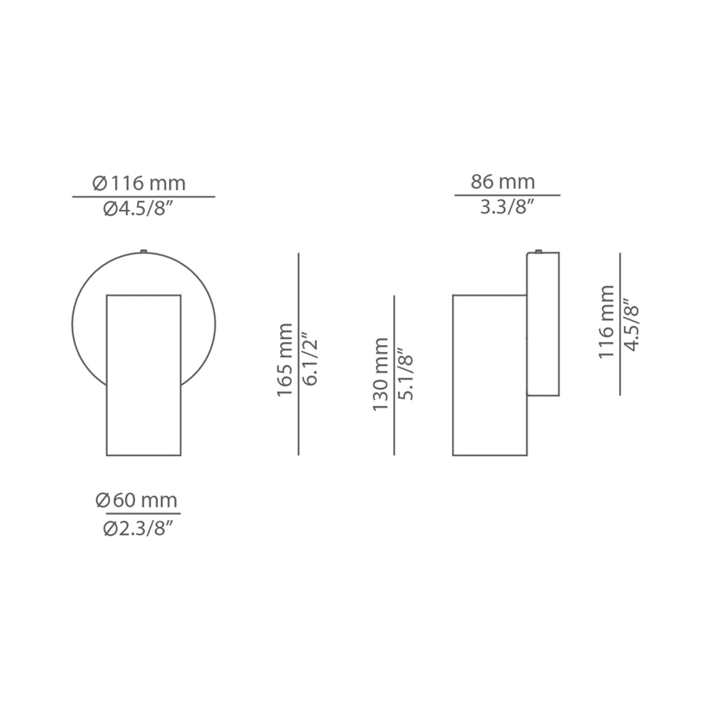 Cyls Wall Light - line drawing.