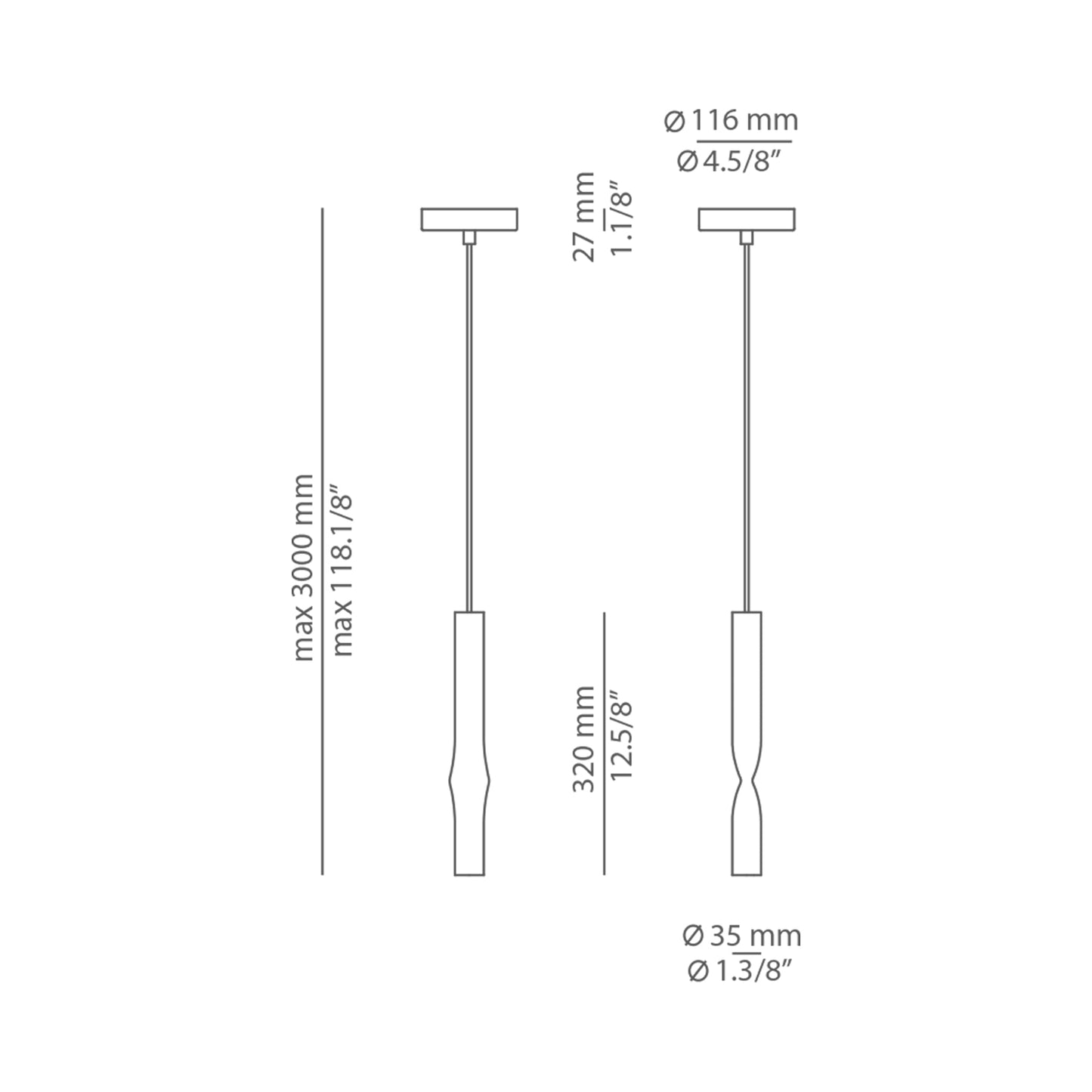 Flow LED Pendant Light - line drawing.