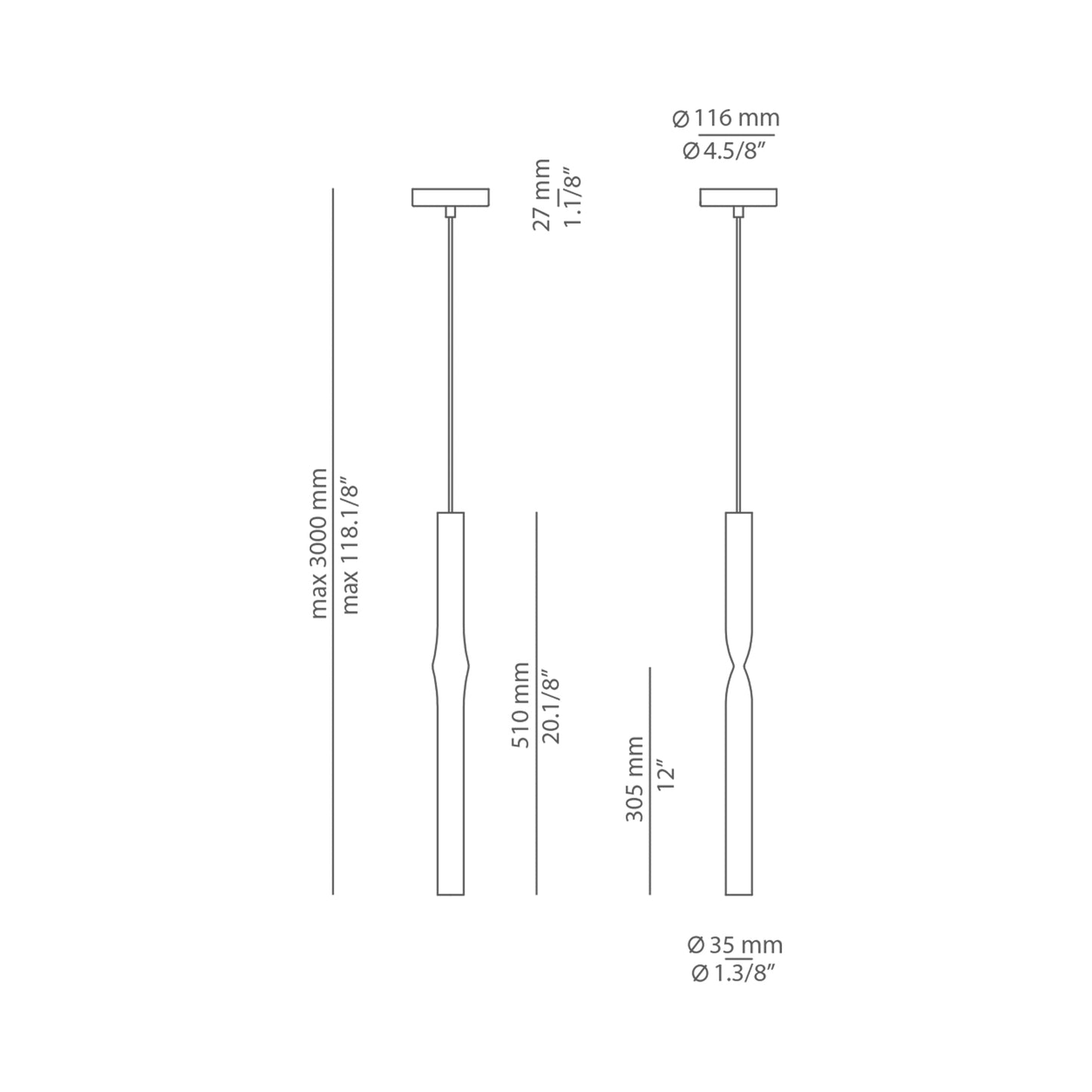 Flow LED Pendant Light - line drawing.