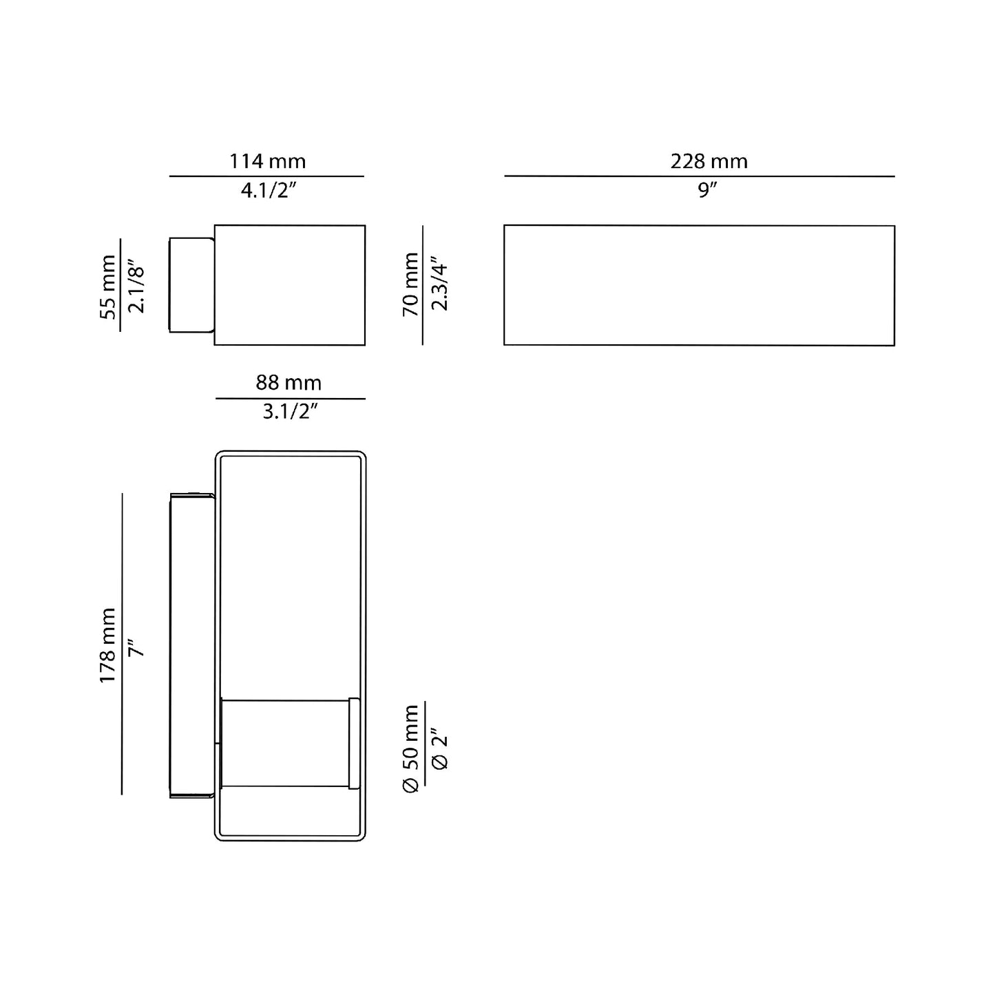 Frame LED Wall Light - line drawing.