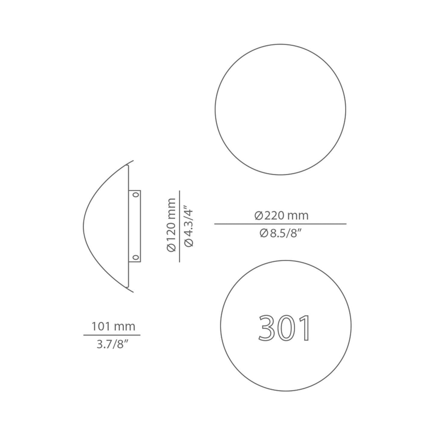 Lune Outdoor LED Wall Light - line drawing.