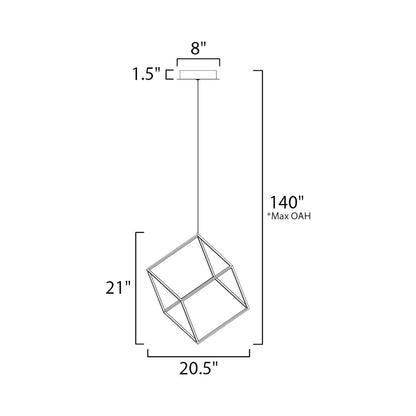 4 Square LED Pendant Light - line drawing.