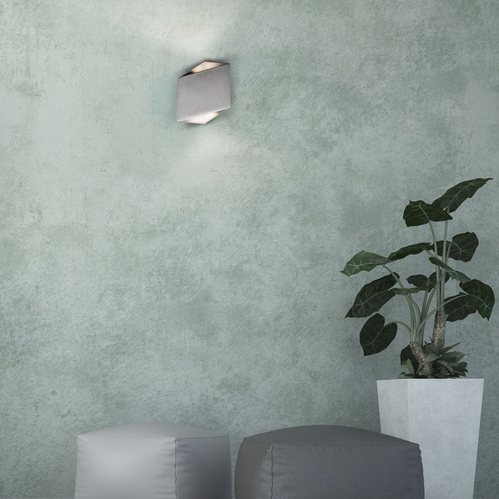 Alumilux Facet Outdoor LED Wall Light in living room.
