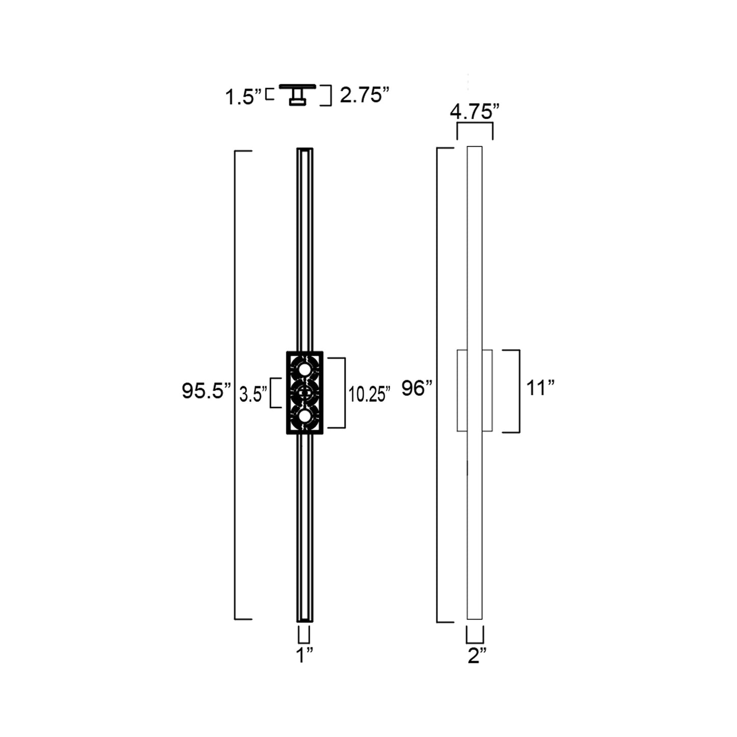 Alumilux Line Outdoor LED Wall Light- line drawing.