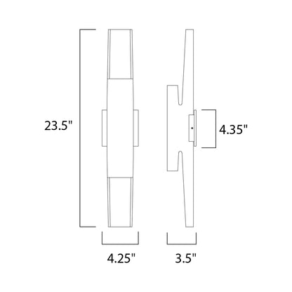Alumilux Runway Outdoor LED Wall Light - line drawing.