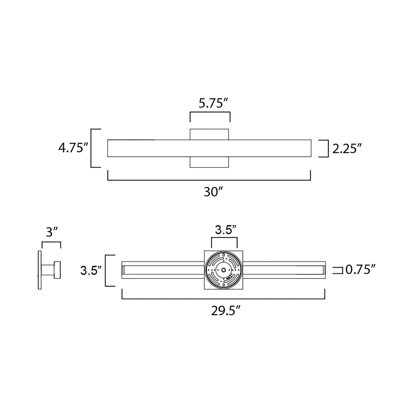 Alumilux Sideline LED Bath Vanity Light - line drawing.