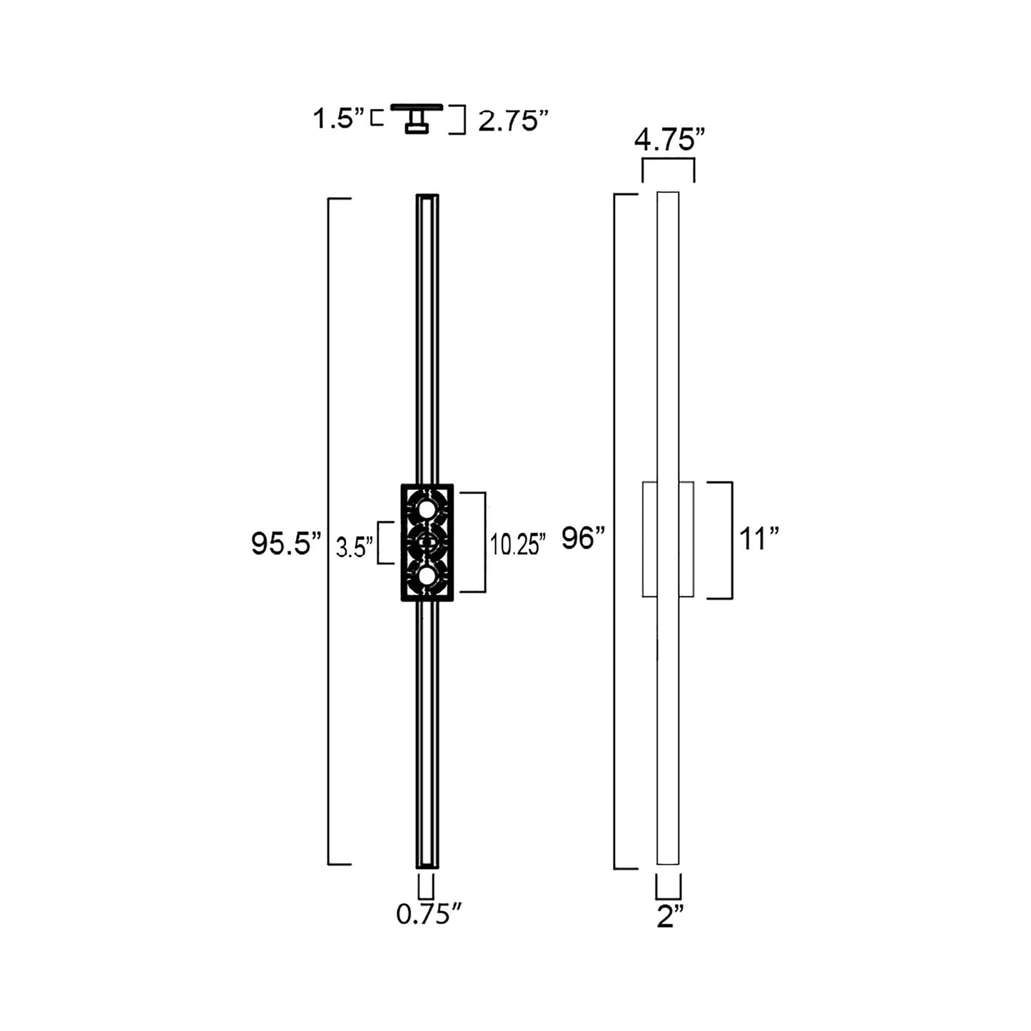 Alumilux Sideline Outdoor LED Wall Light - line drawing.
