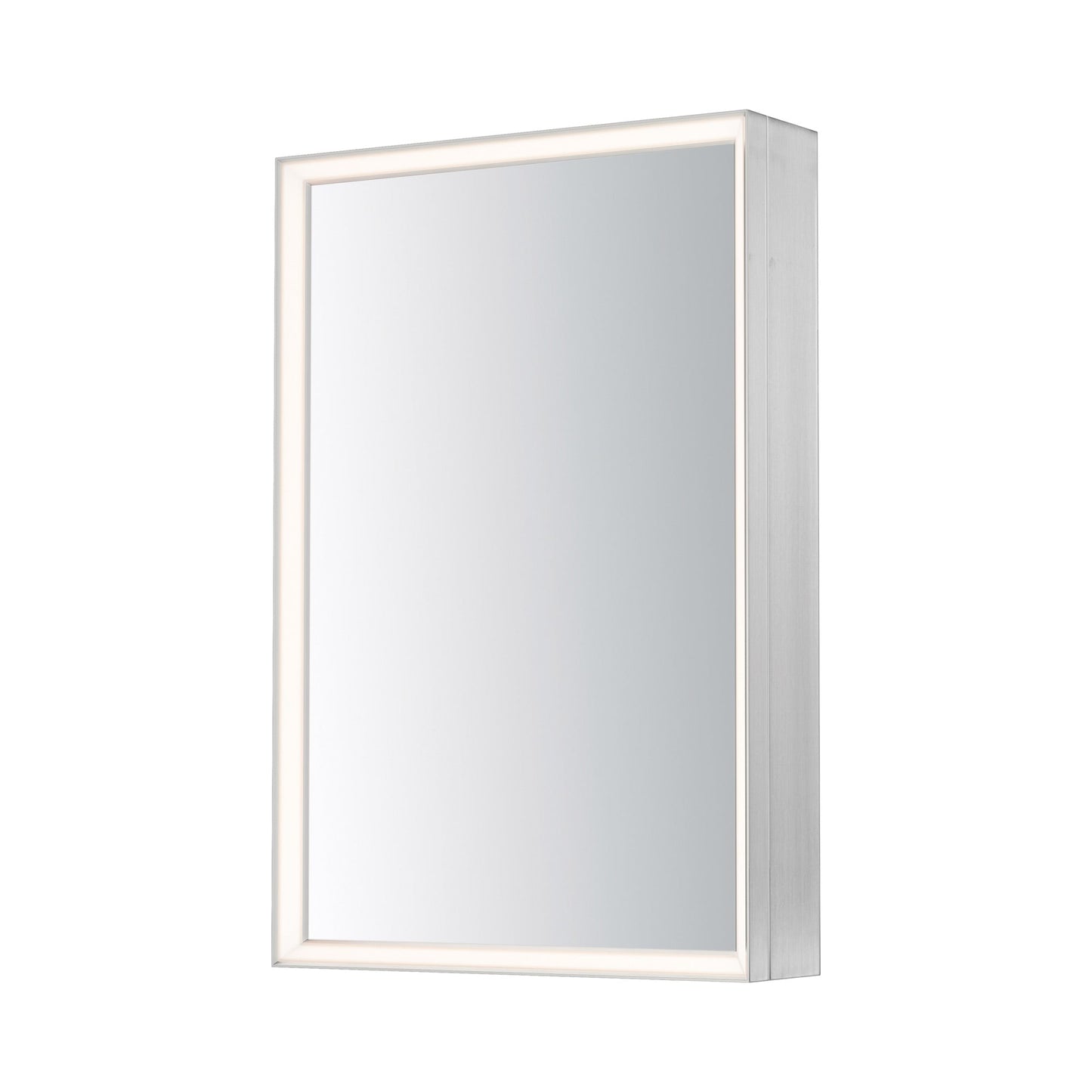 Bevel Cabinet LED Wall Mirror in Satin Nickel.