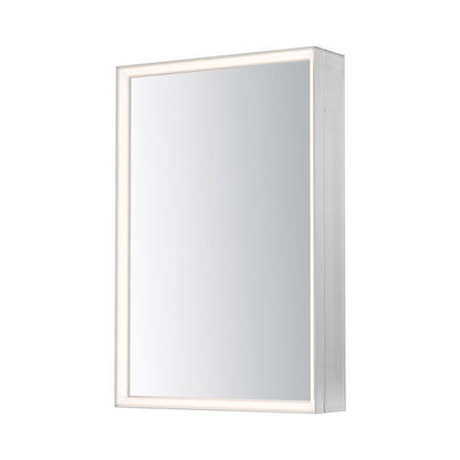 Bevel Cabinet LED Wall Mirror in Satin Nickel.