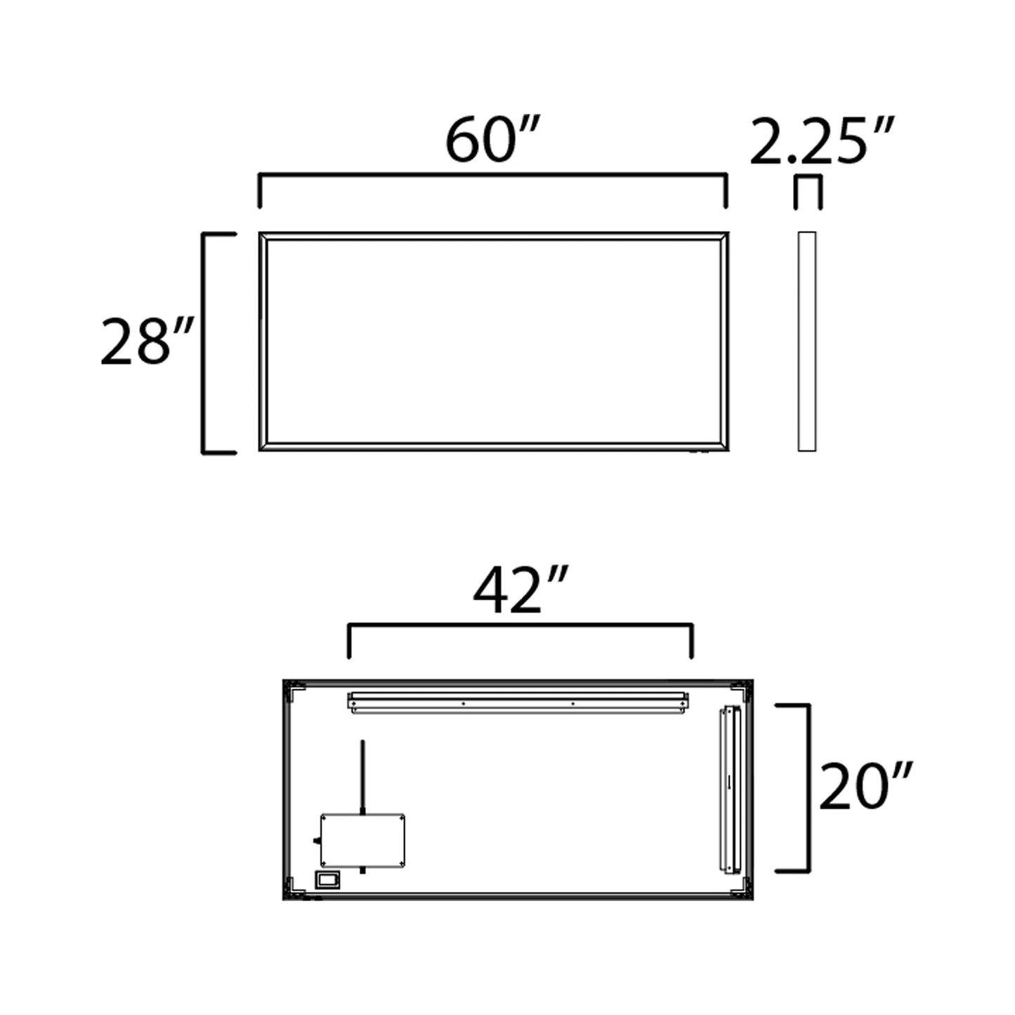 Bevel LED Wall Mirror - line drawing.