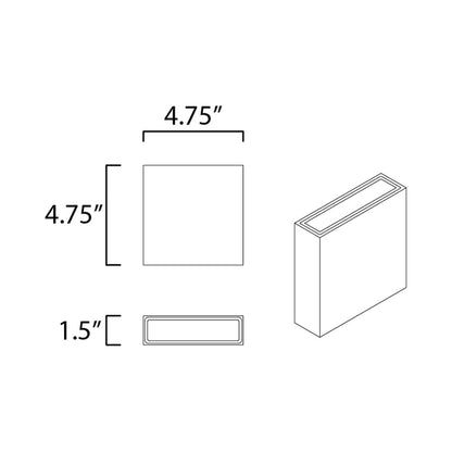 Brik Square Outdoor LED Wall Light - line drawing.