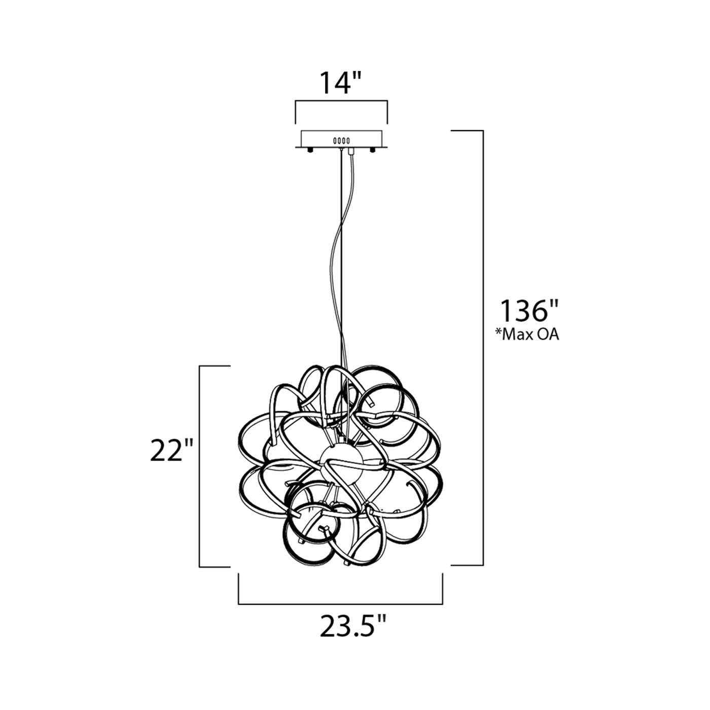 Chaos LED Pendant Light - line drawing.