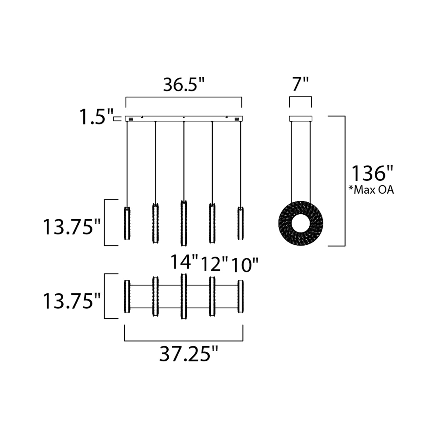Charm LED Linear Pendant Light - line drawing.