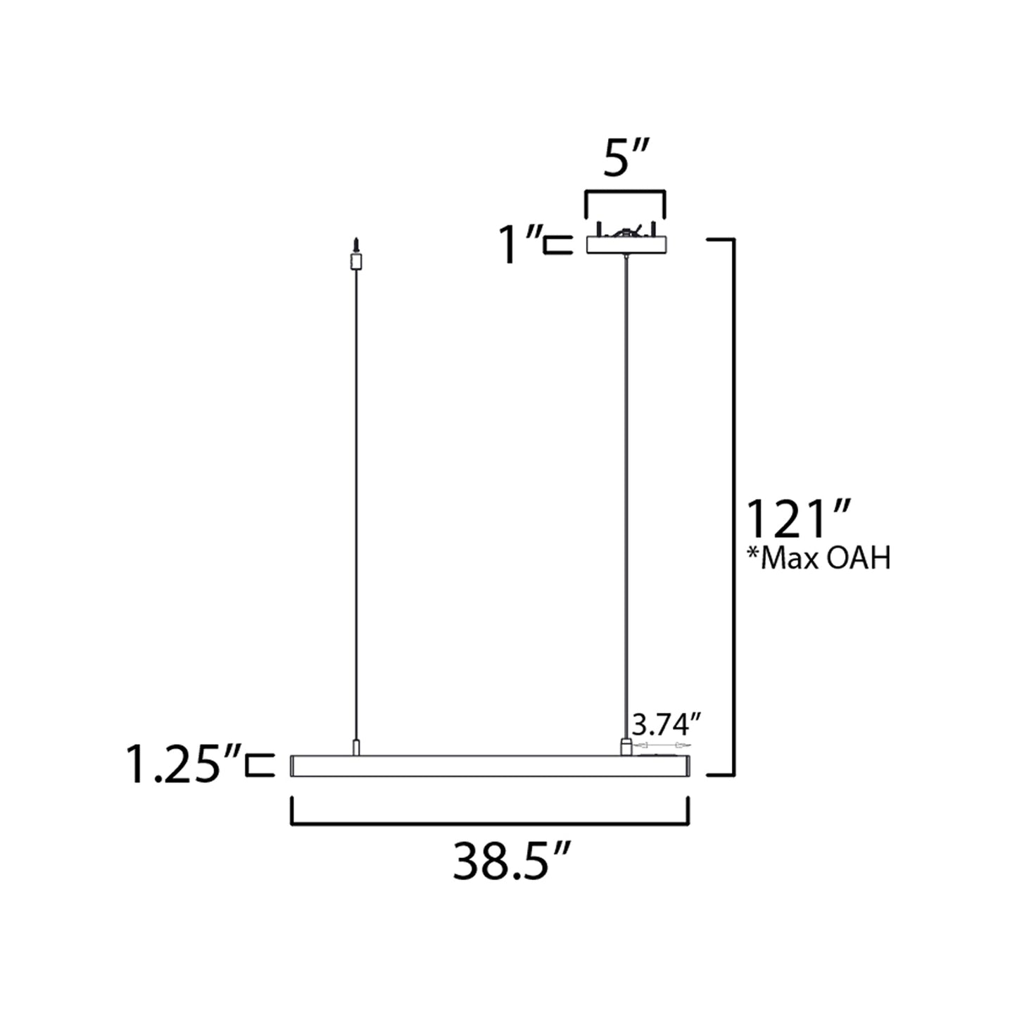 Continuum LED Linear Pendant Light - line drawing.