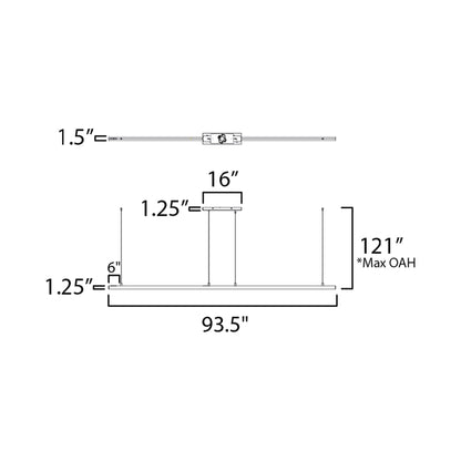 Continuum LED Linear Pendant Light - line drawing.