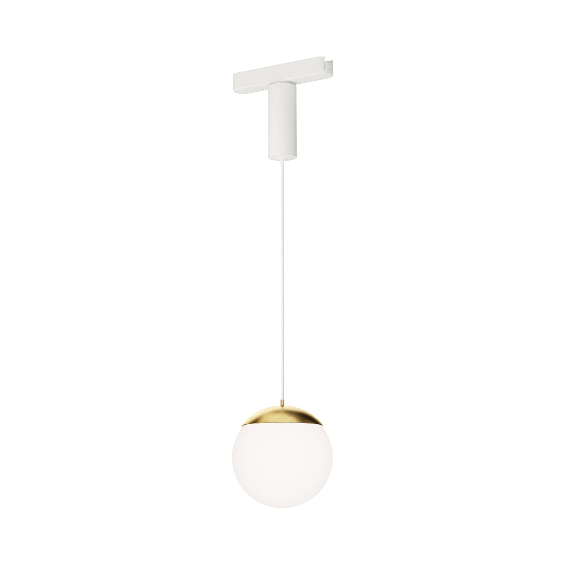 Continuum Track Snowball LED Pendant Light in White/Natural Aged Brass.