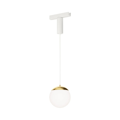 Continuum Track Snowball LED Pendant Light in White/Natural Aged Brass.