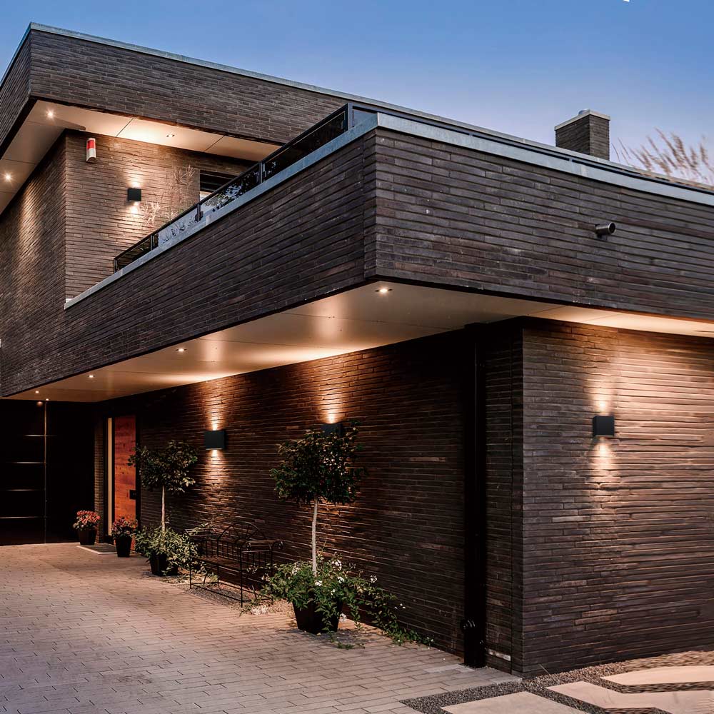 Cubed Outdoor LED Wall Light in Outside Area.
