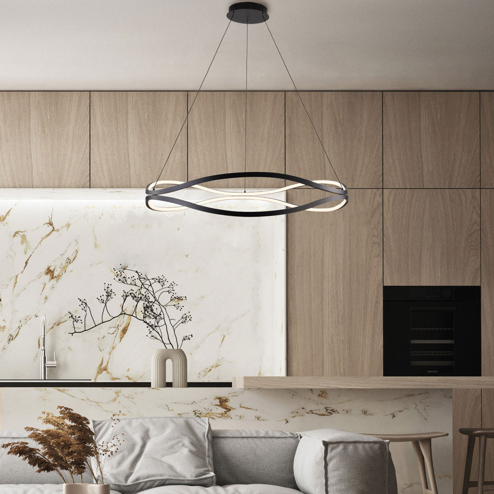 Curvo Double Ring LED Pendant Light in living room.