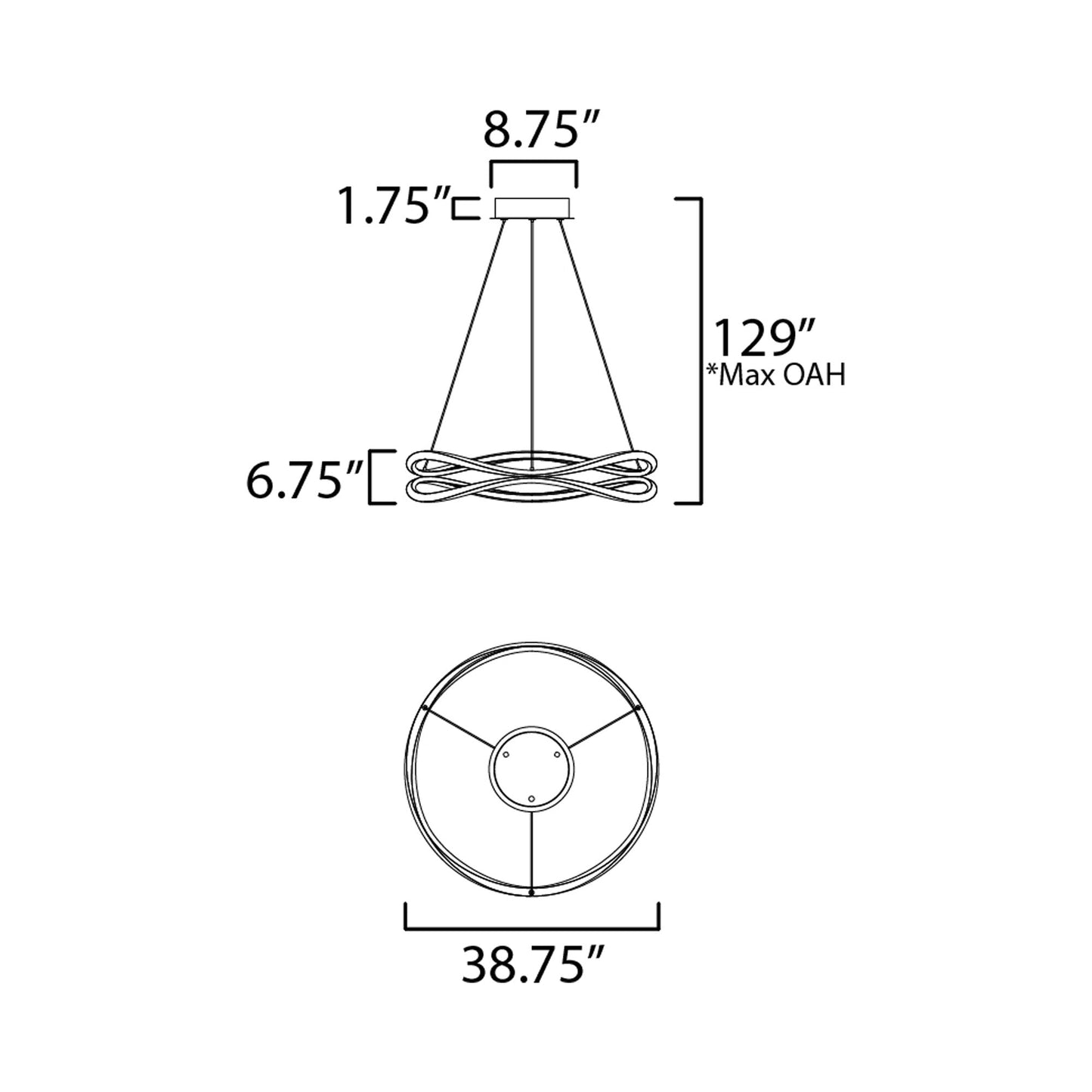 Curvo Double Ring LED Pendant Light - line drawing.
