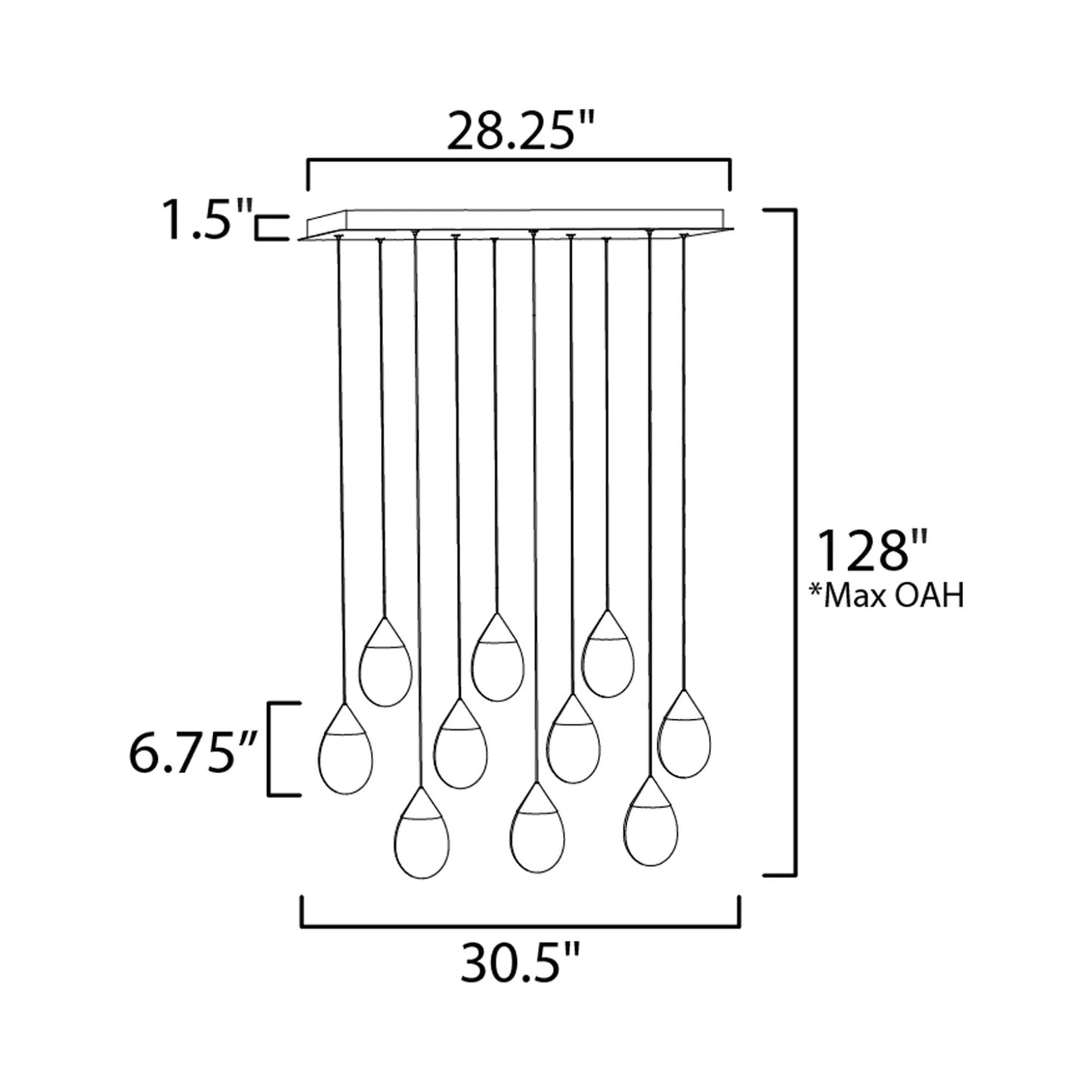 Dewdrop LED Linear Pendant Light - line drawing.