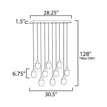 Dewdrop LED Linear Pendant Light - line drawing.