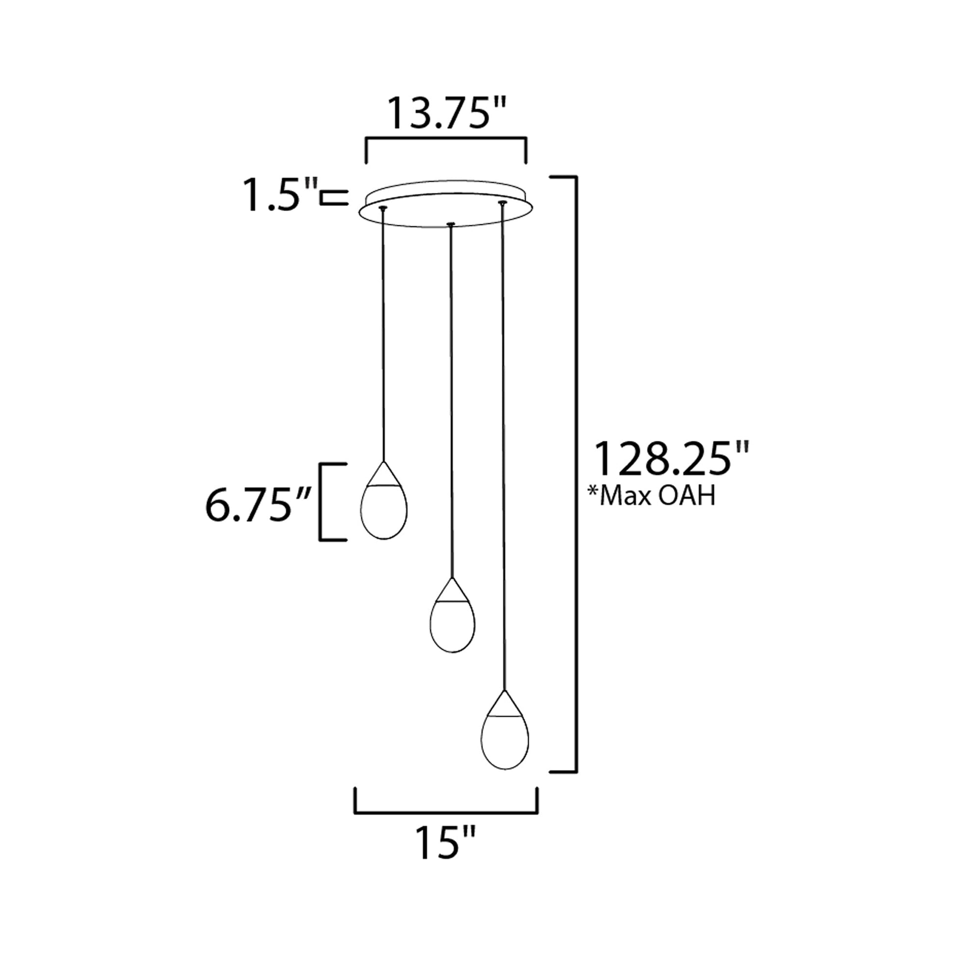 Dewdrop LED Multi Light Pendant Light - line drawing.
