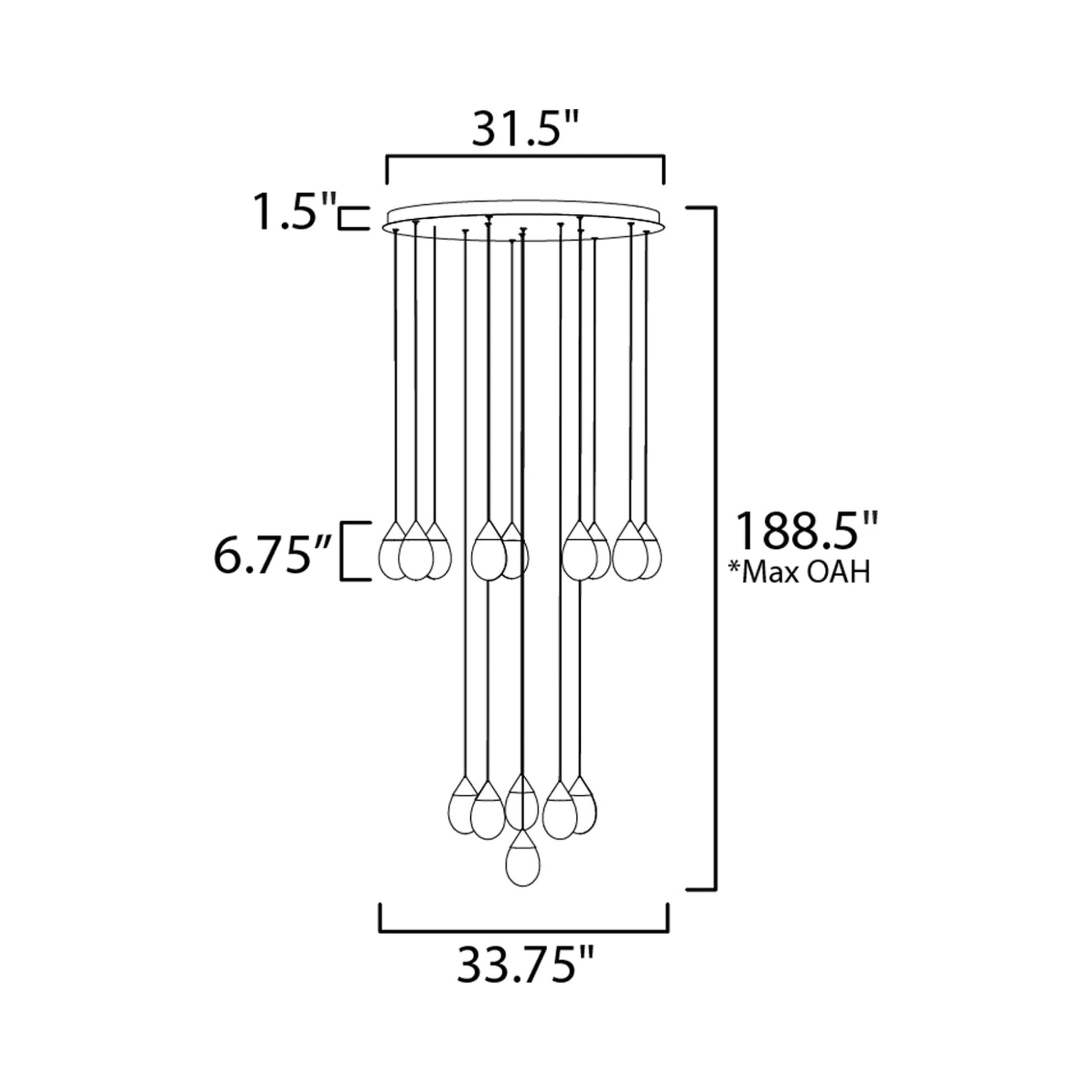 Dewdrop LED Multi Light Pendant Light - line drawing.