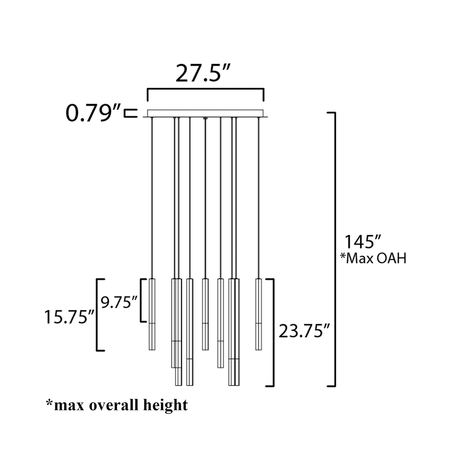 Diaphane LED Multi Light Pendant Light - line drawing.