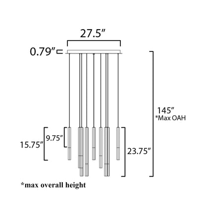 Diaphane LED Multi Light Pendant Light - line drawing.