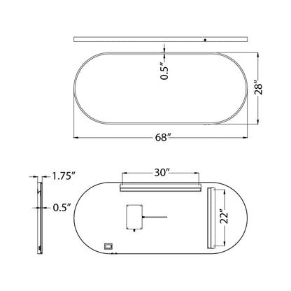 Elisse LED Wall Mirror - line drawing.