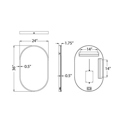 Elisse LED Wall Mirror - line drawing.
