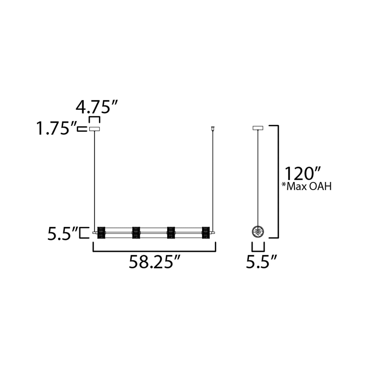 Elysian LED Linear Pendant Light - line drawing.