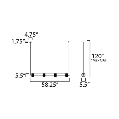 Elysian LED Linear Pendant Light - line drawing.