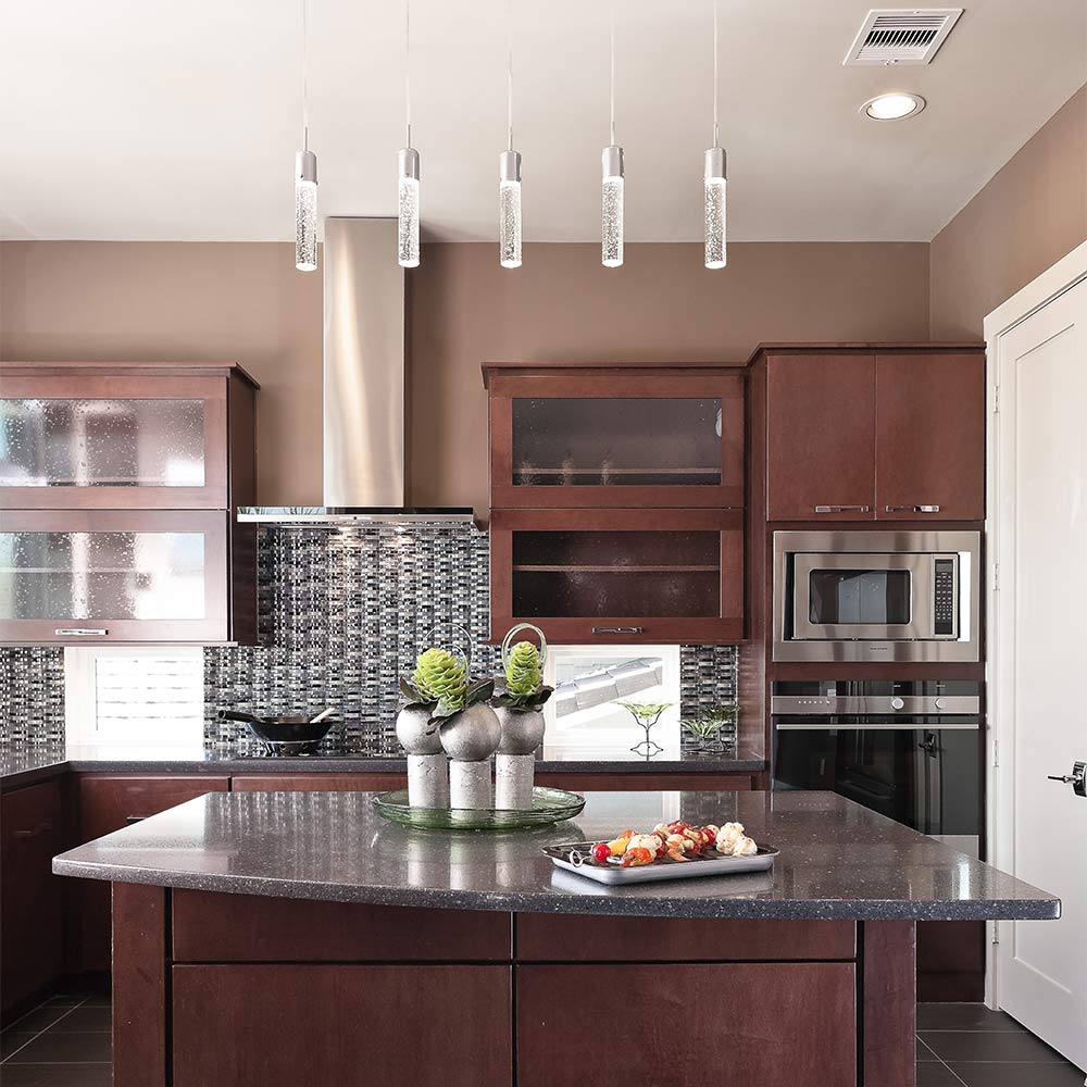 Fizz IV LED Linear Pendant Light in kitchen.