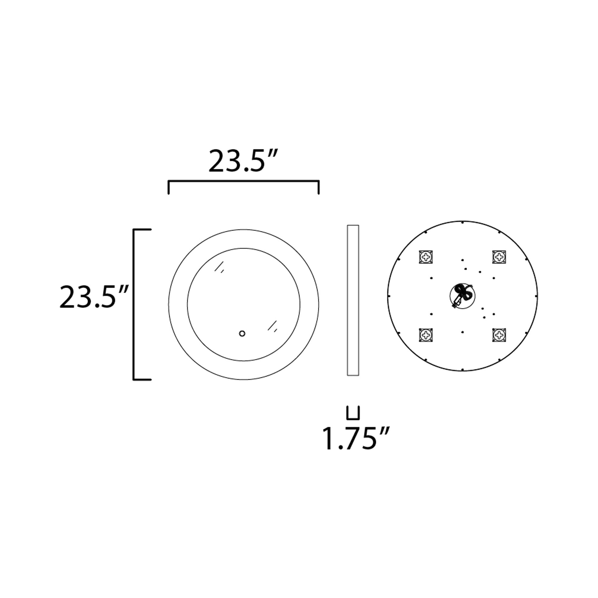 Floating Round LED Wall Mirror - line drawing.