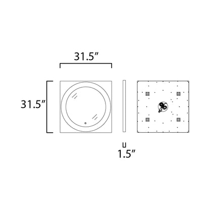 Floating Square LED Wall Mirror - line drawing.