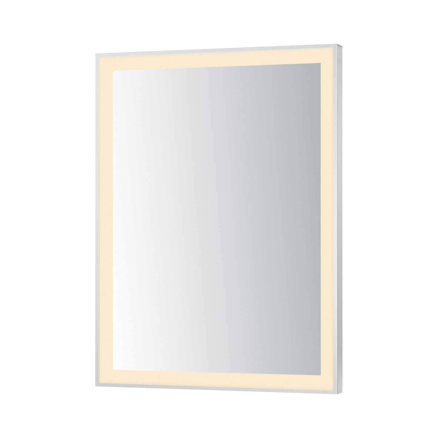 Framed LED Wall Mirror in Satin Nickel (32-Inch/24-Inch).