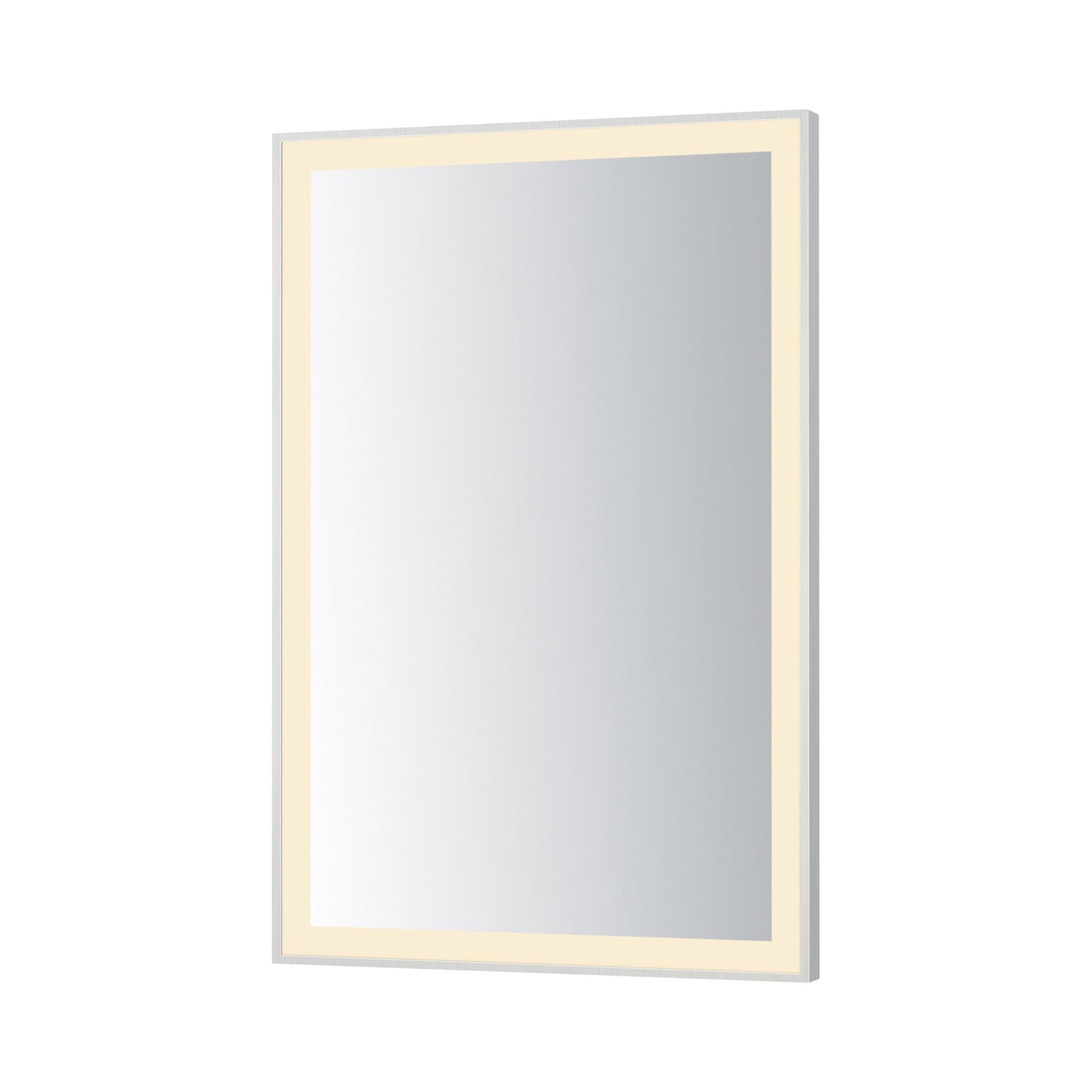 Framed LED Wall Mirror in Satin Nickel (36-Inch/24-Inch).
