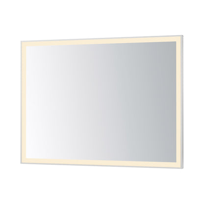 Framed LED Wall Mirror in Satin Nickel (36-Inch/48-Inch).