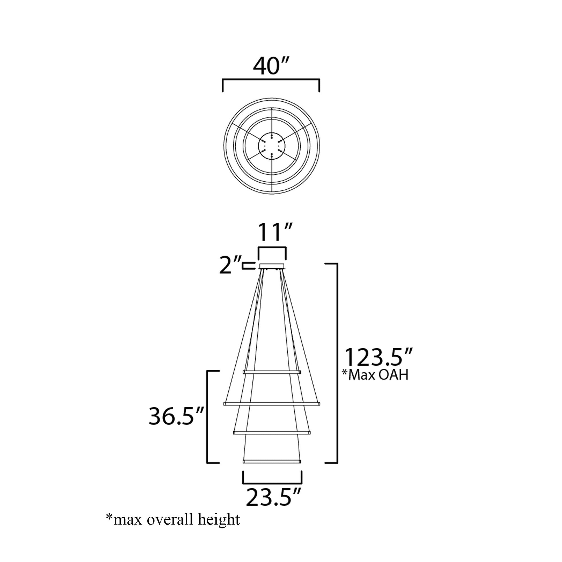 Groove LED Multi Tier Chandelier - line drawing.