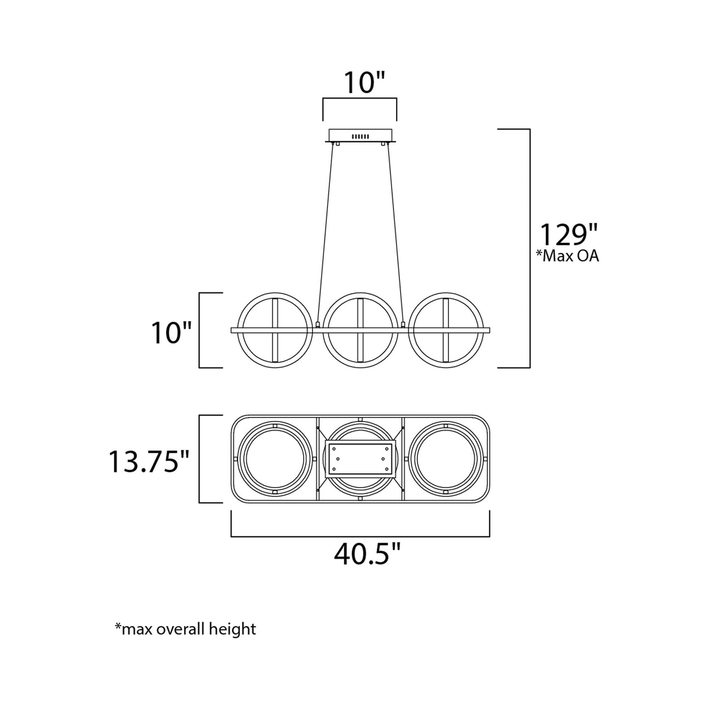 Gyro II LED Linear Pendant Light - line drawing.