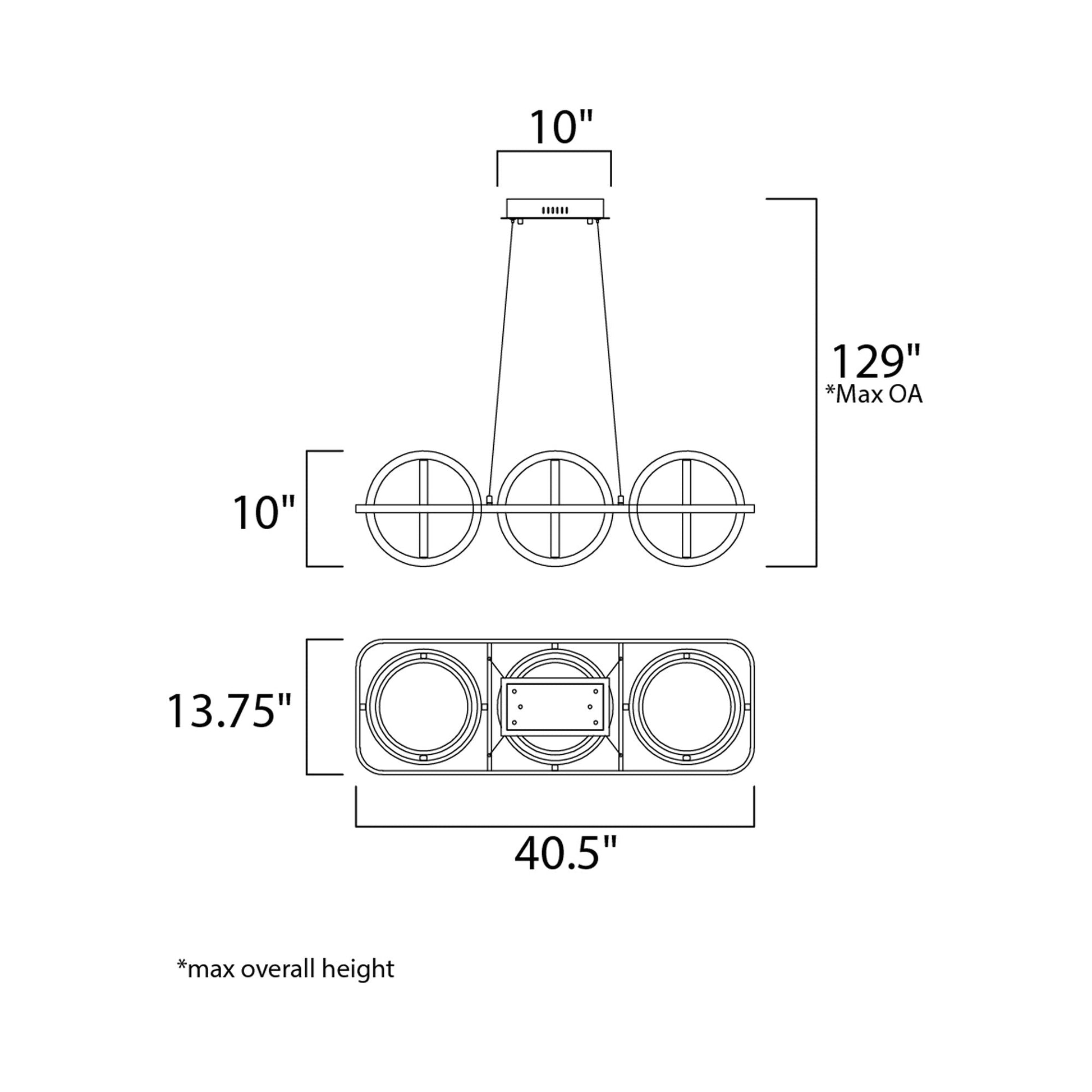 Gyro II LED Linear Pendant Light - line drawing.