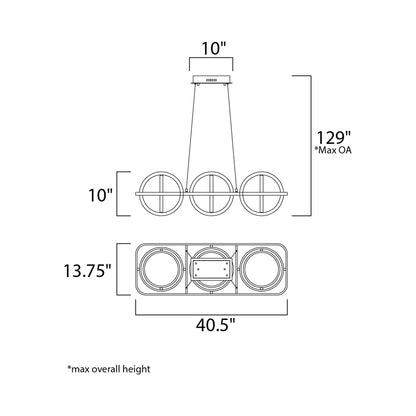 Gyro II LED Linear Pendant Light - line drawing.