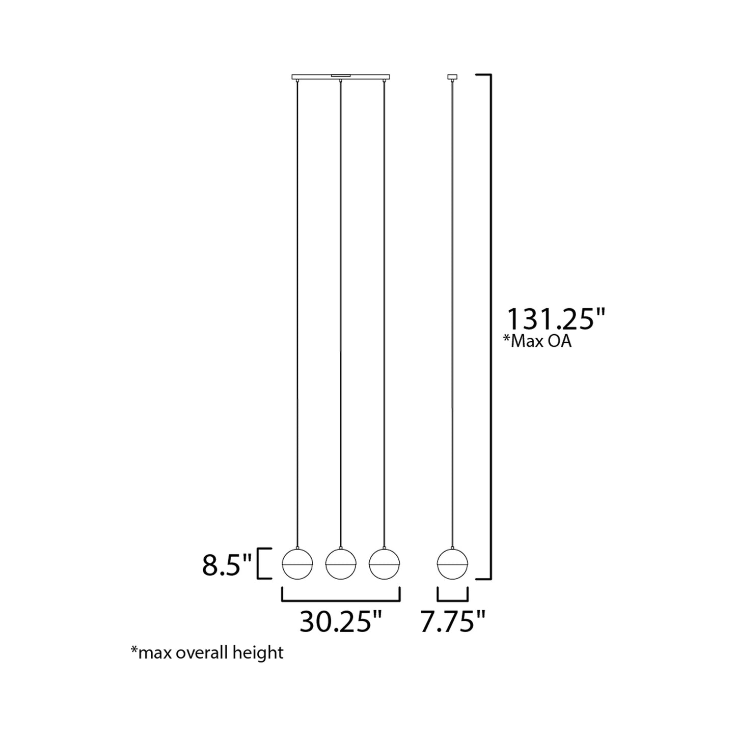 Half Moon Linear Pendant Light - line drawing.