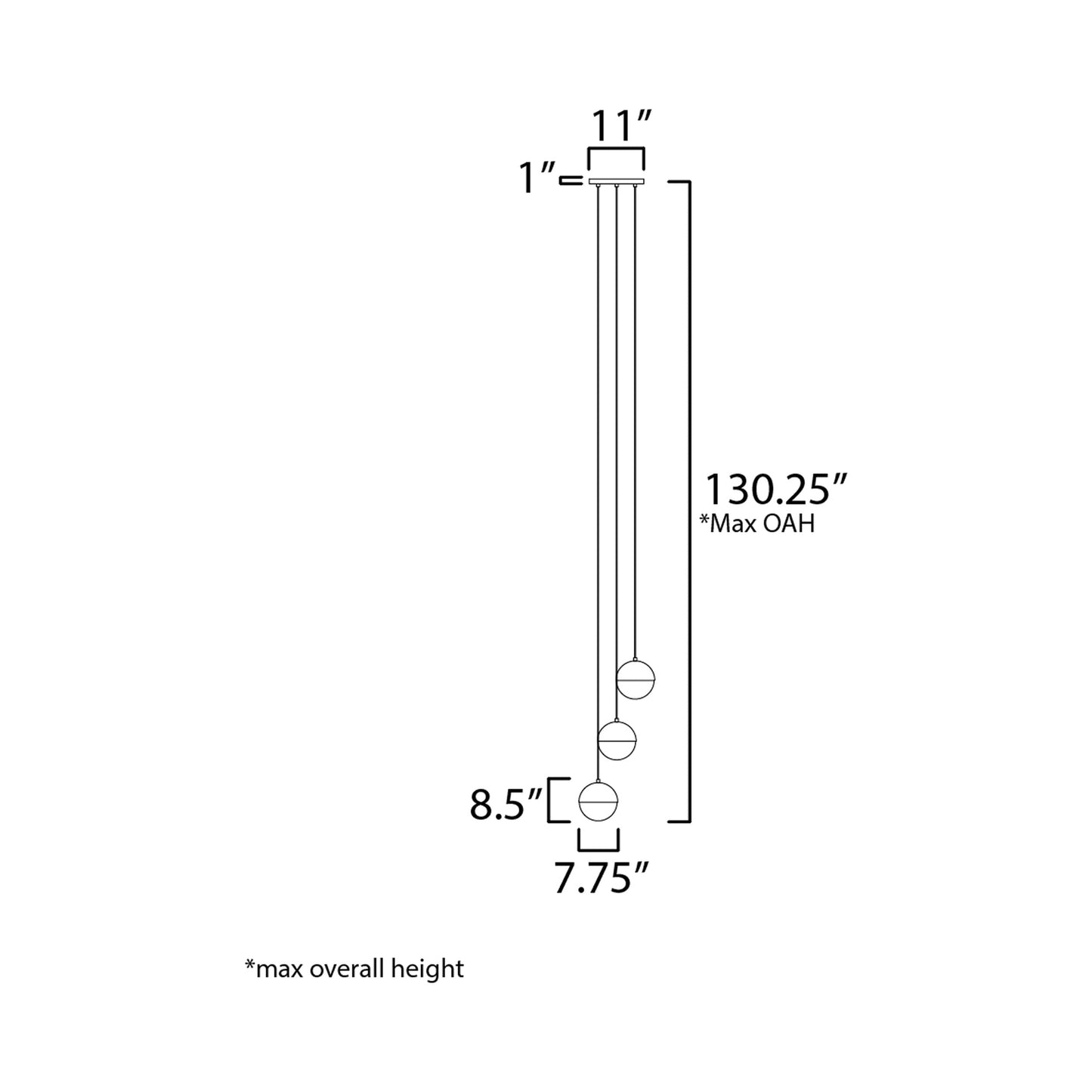 Half Moon Multi Light Pendant Light - line drawing.