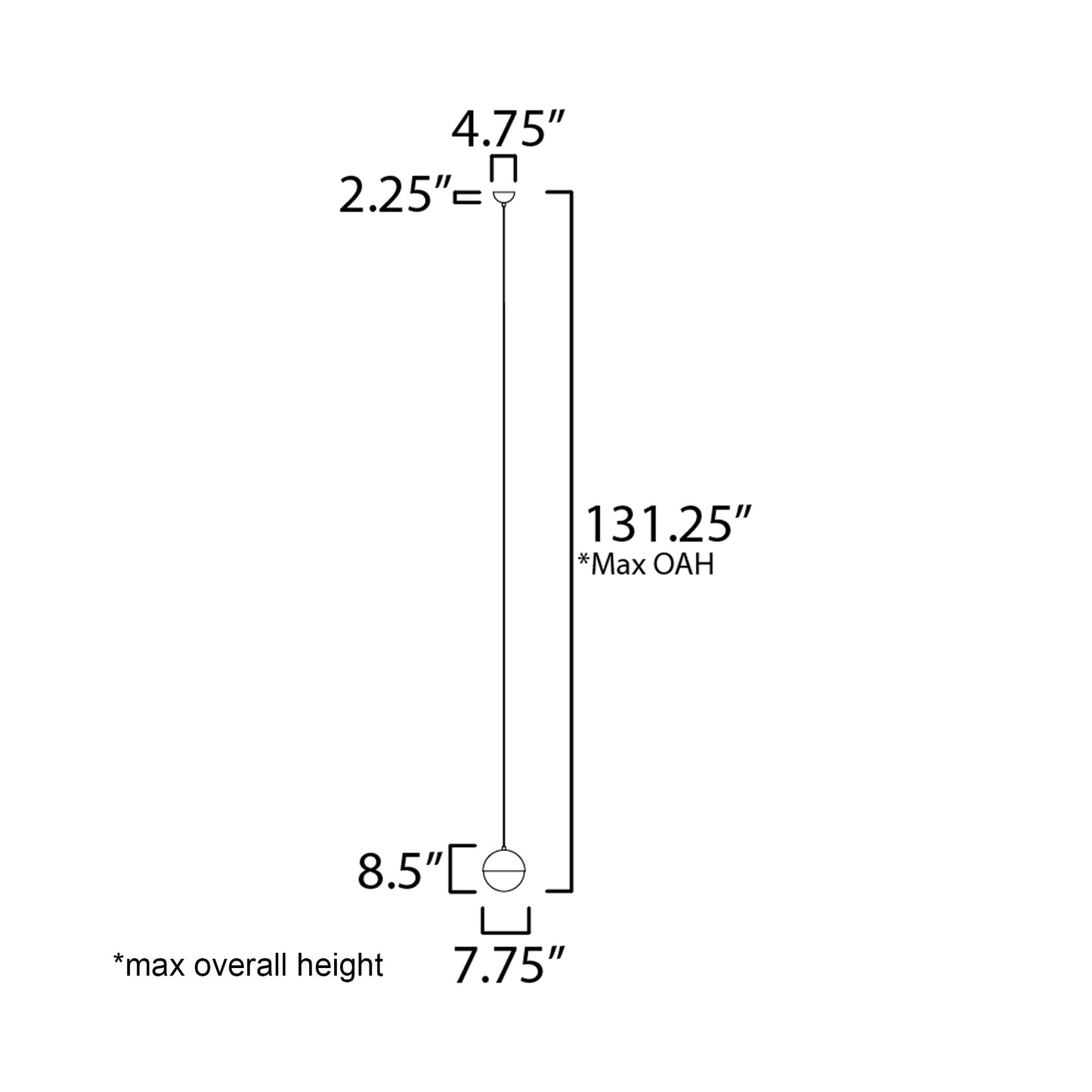 Half Moon Pendant Light - line drawing.