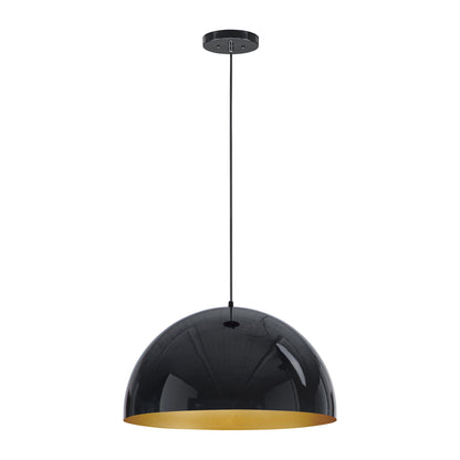 Hemisphere LED Pendant Light in Glass Black/Gold (Large).