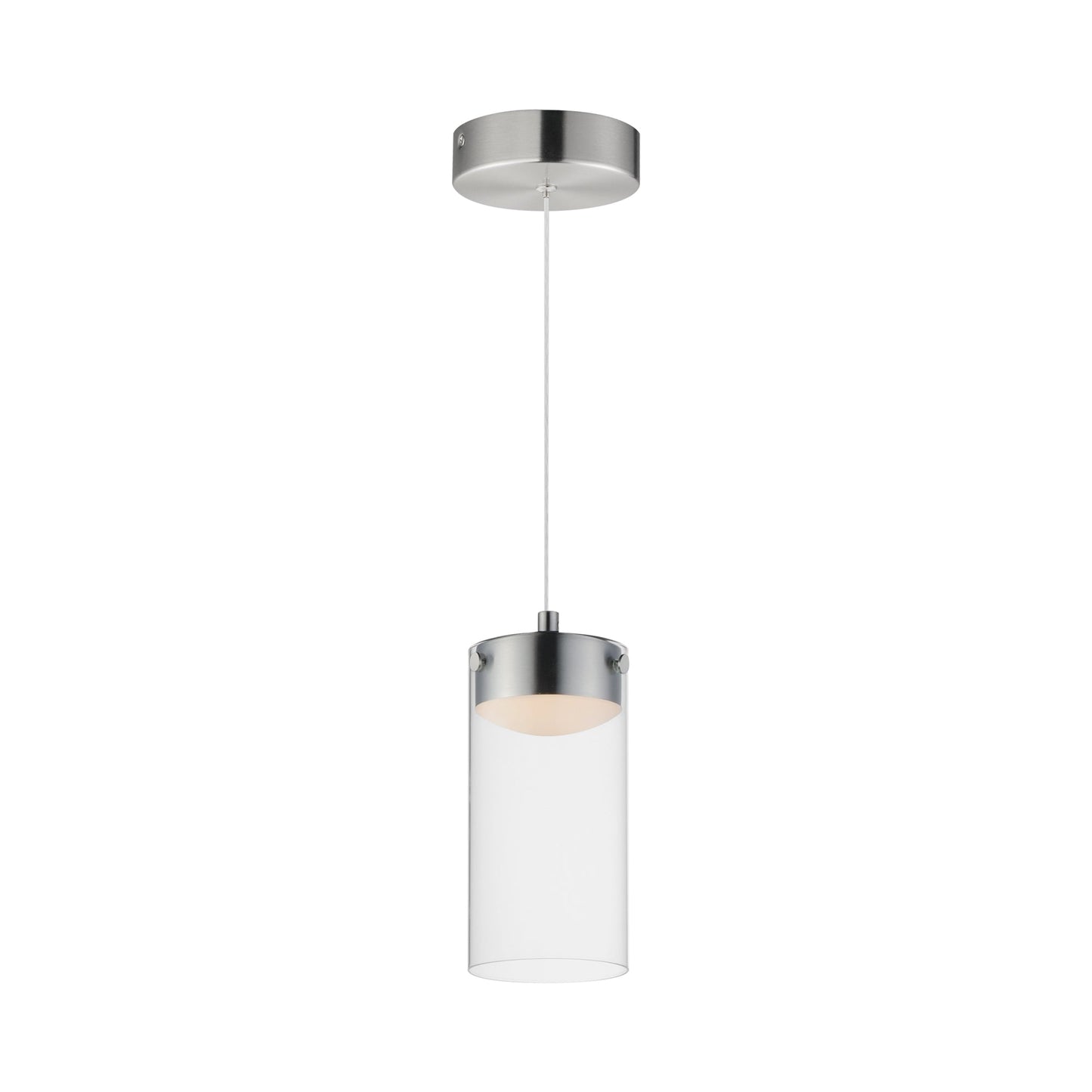 Highball LED Mini Pendant Light in Satin Nickel (8.5-Inch/Clear Glass).